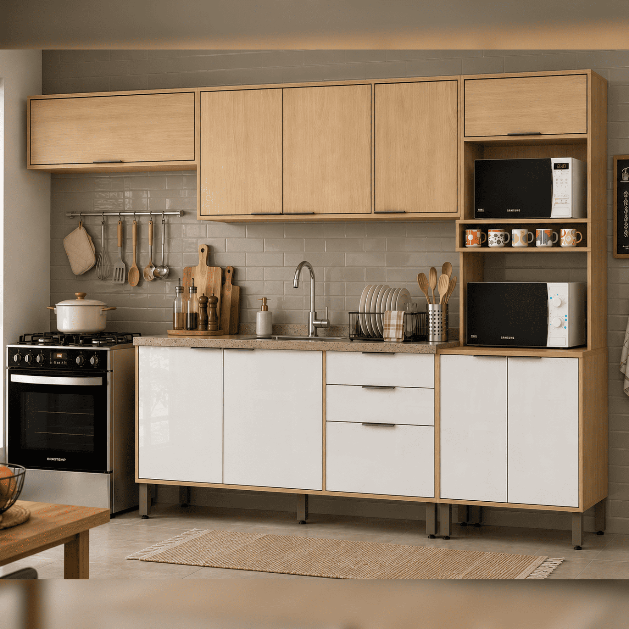Cocina 270 cm Elba 11 Puertas 2 Cajones Almendra/Blanco Apagado