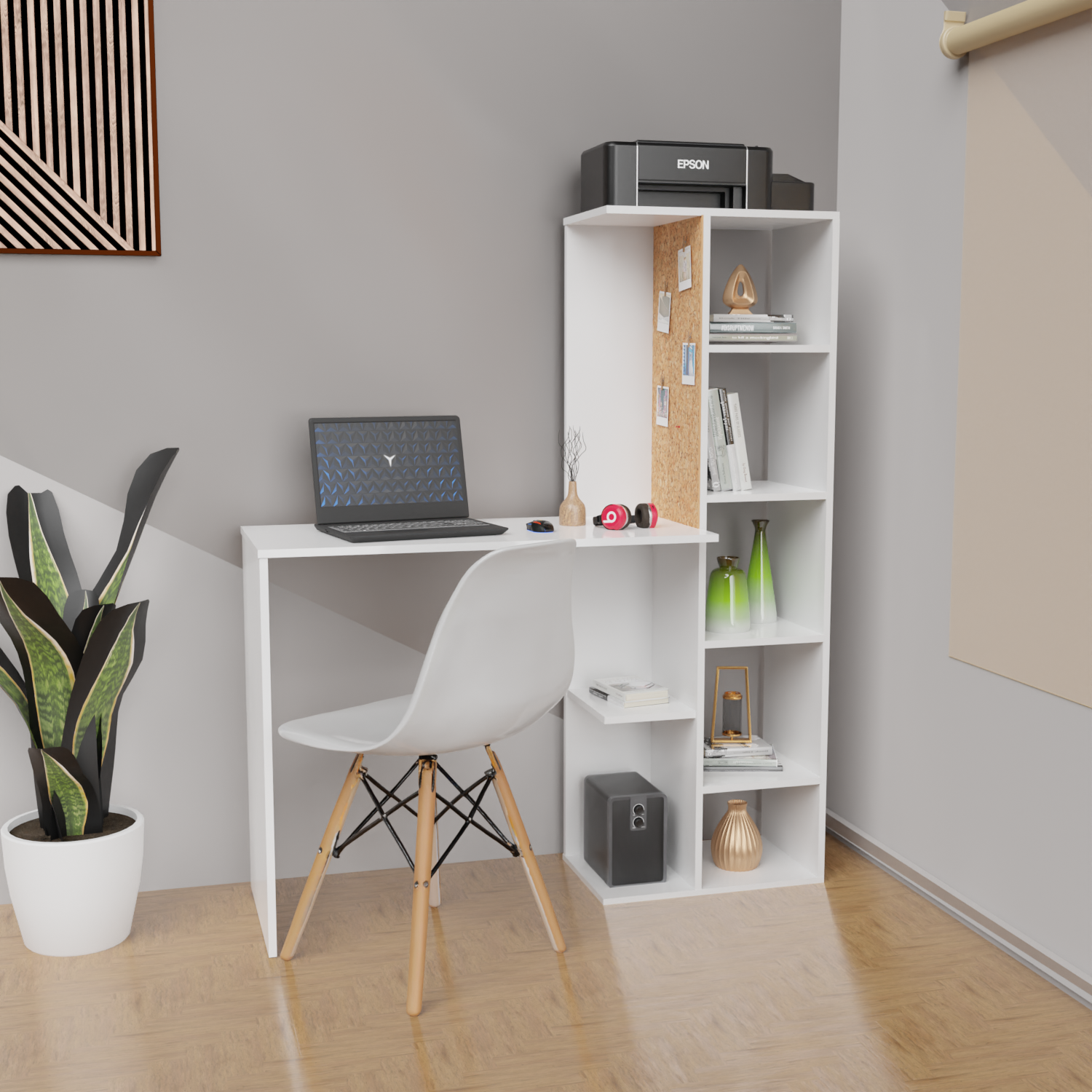 Escritorio Biblioteca Home Con Tablero De Corcho (140x120x40) Blanco