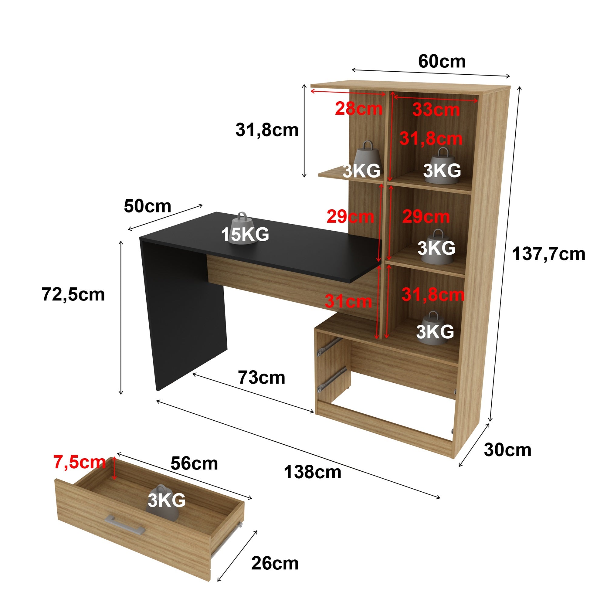 Escritorio + Biblioteca Poli Blanco