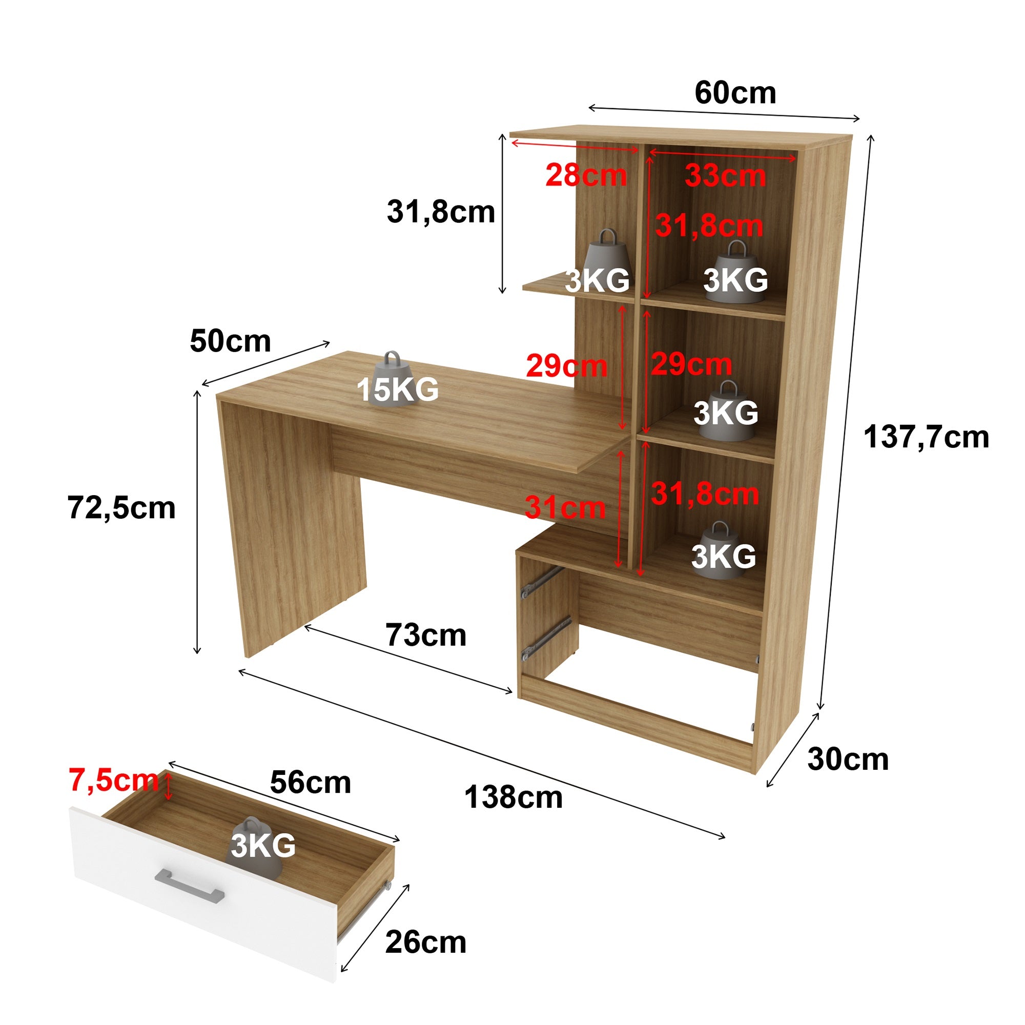 Escritorio + Biblioteca Poli Blanco