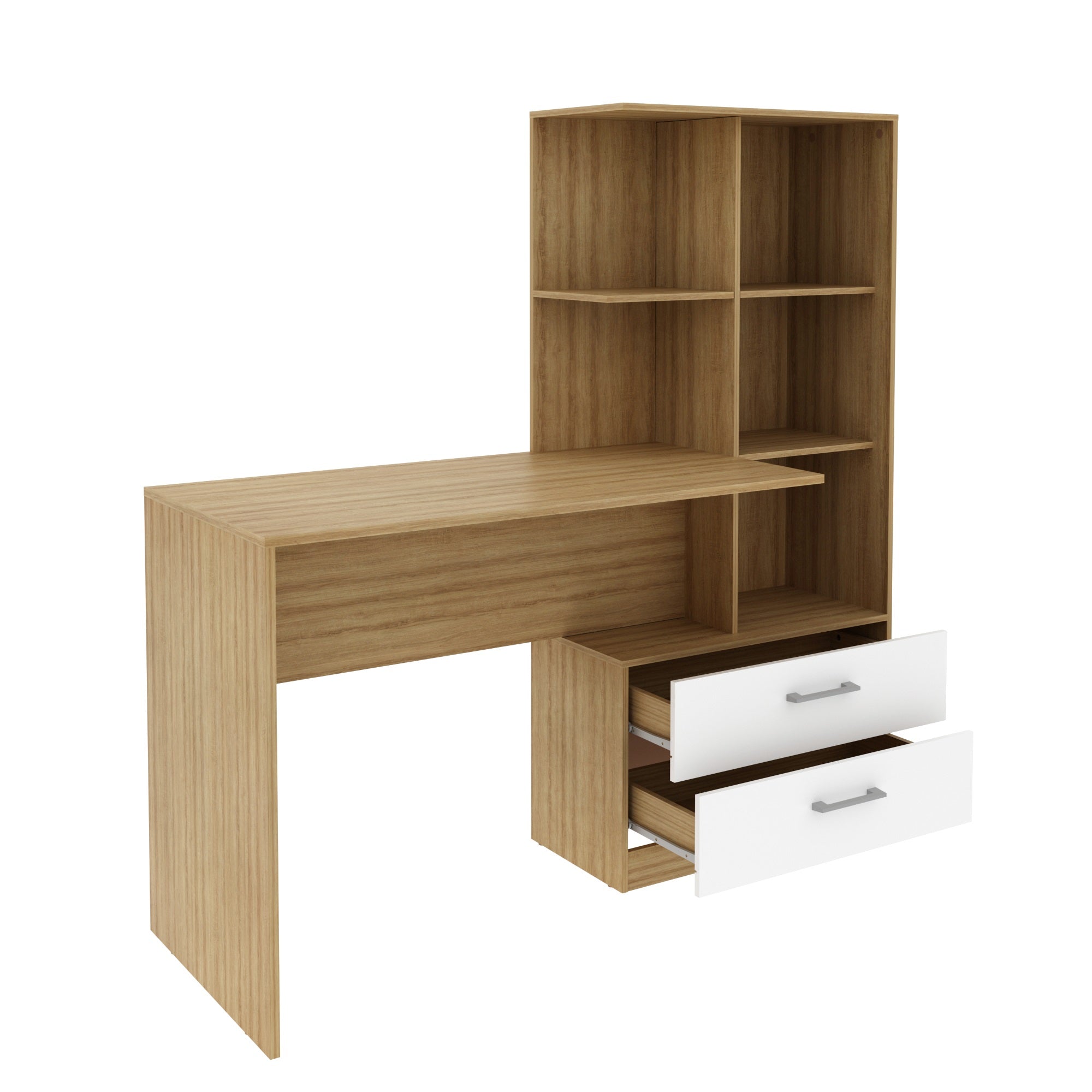 Escritorio + Biblioteca Poli Blanco