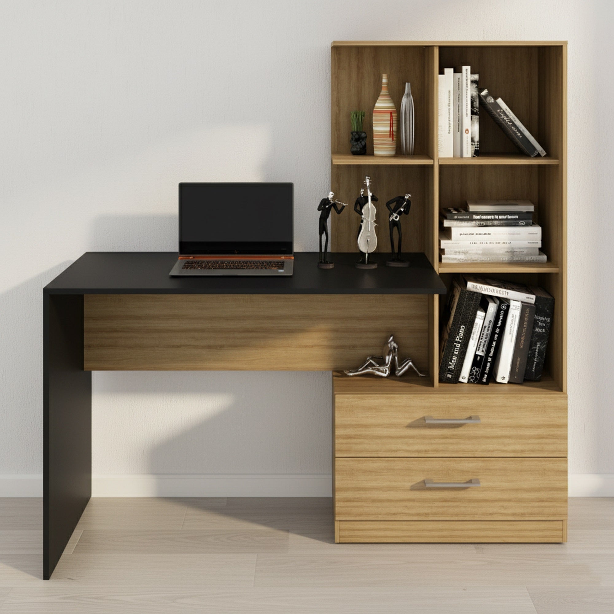 Escritorio + Biblioteca Poli Blanco