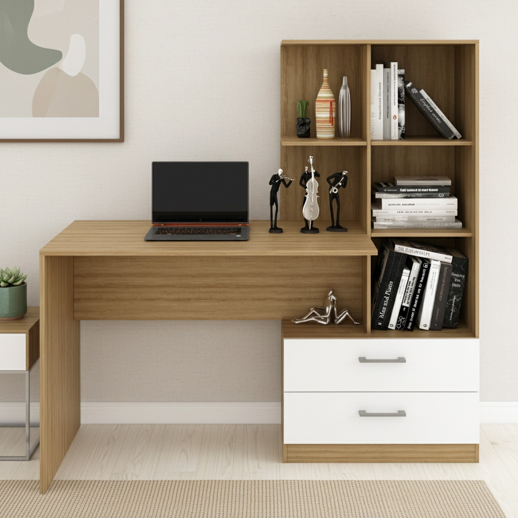 Escritorio + Biblioteca Poli Blanco