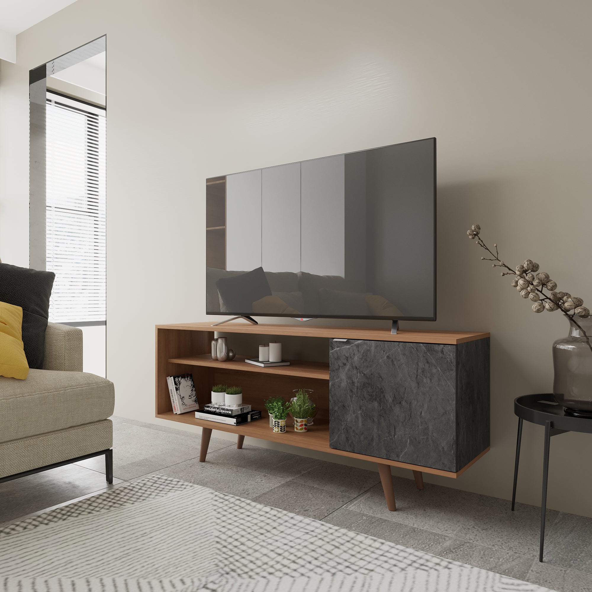 Mesa Para TV 60" Estambul Almendra/Marbol Lunar