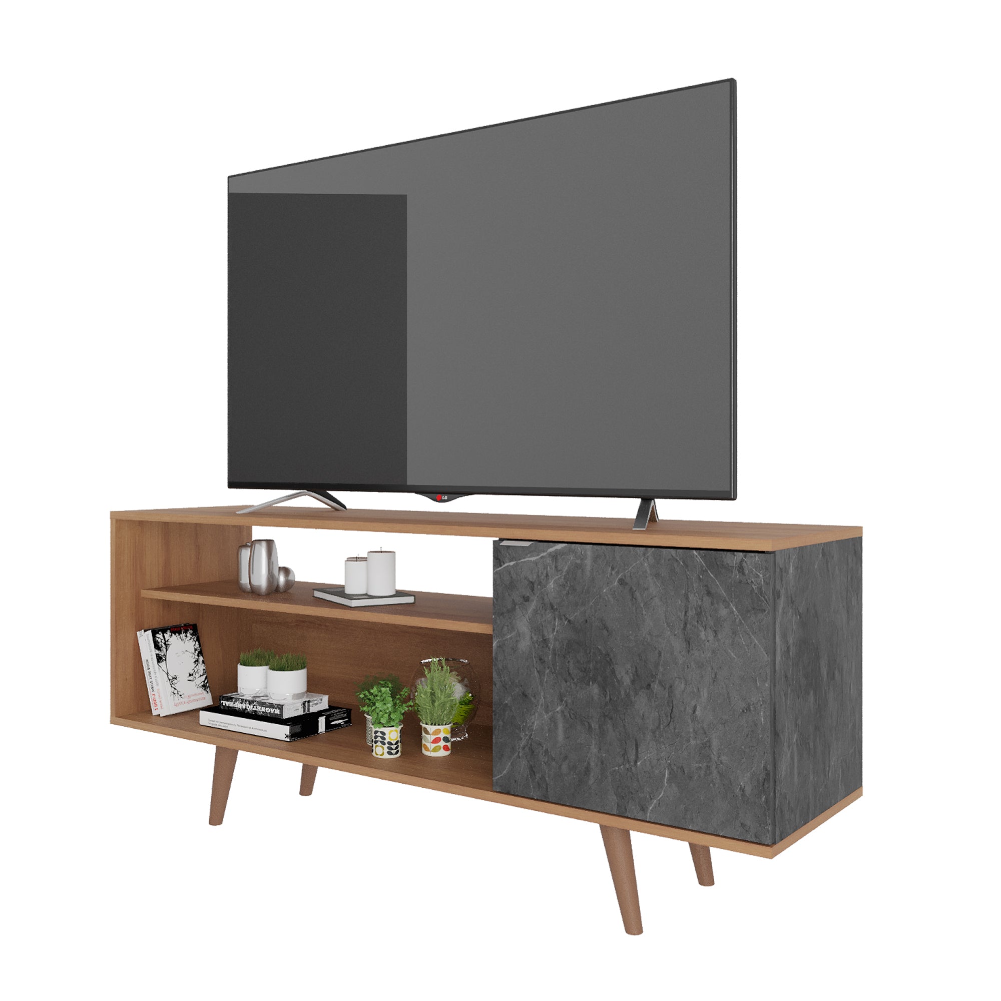 Mesa Para TV 60" Estambul Almendra/Marbol Lunar