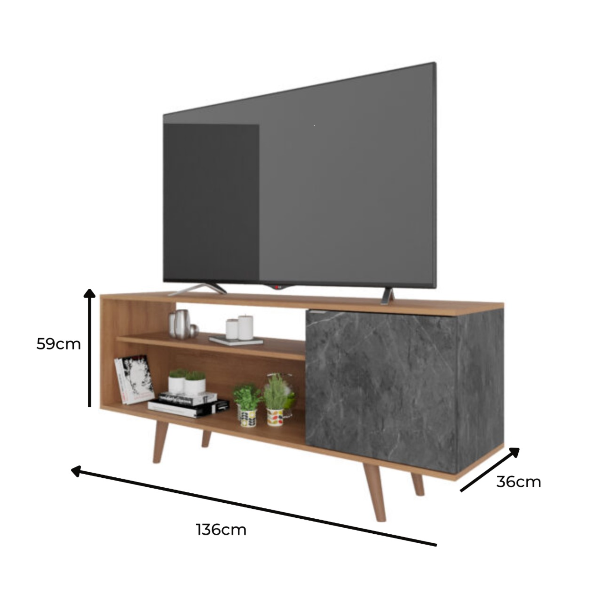 Mesa Para TV 60" Estambul Almendra/Marbol Lunar