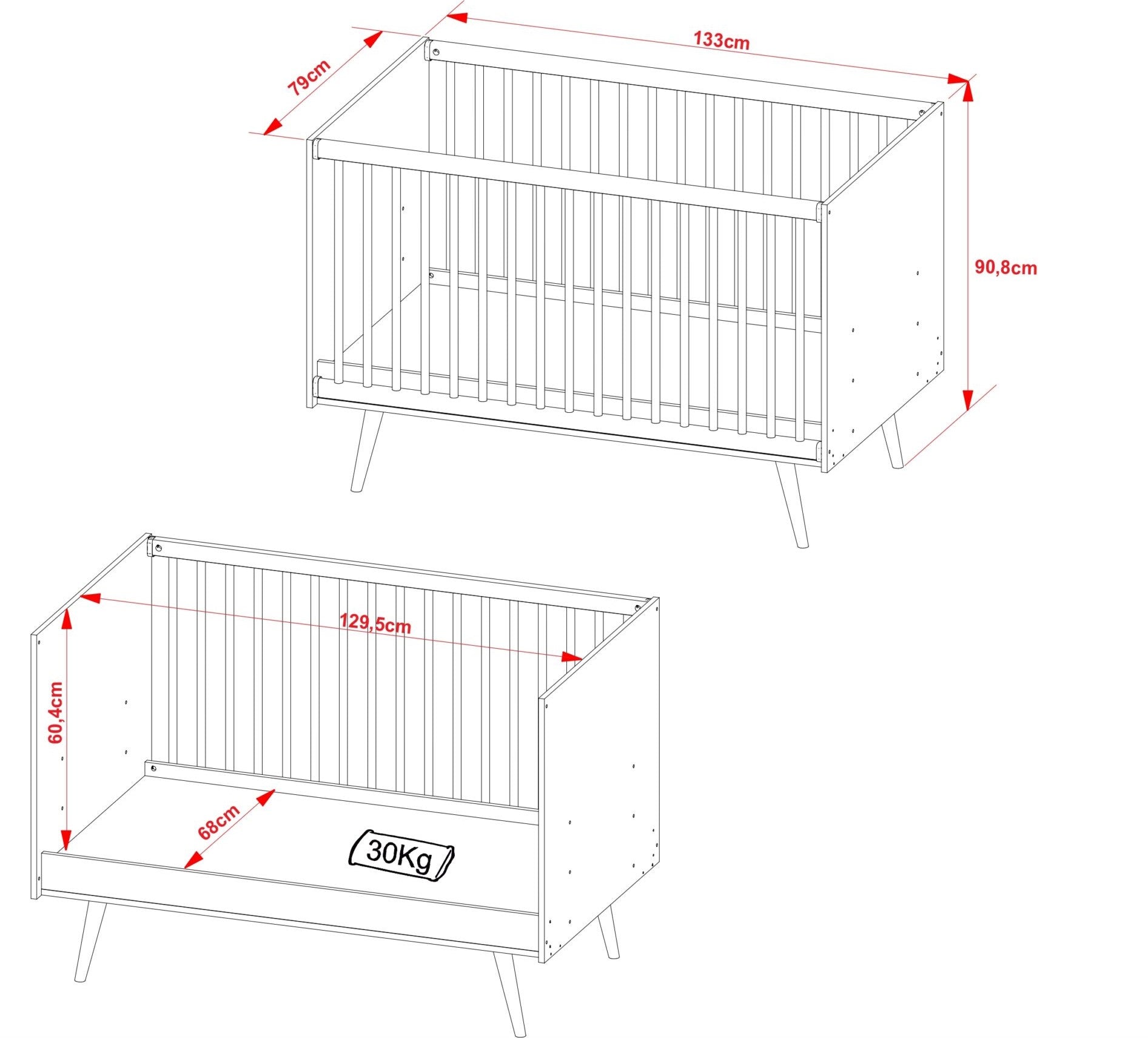 Combo Colchoneta Infantil 70 x 1,30 cm + Cuna Cama Estela Blanco