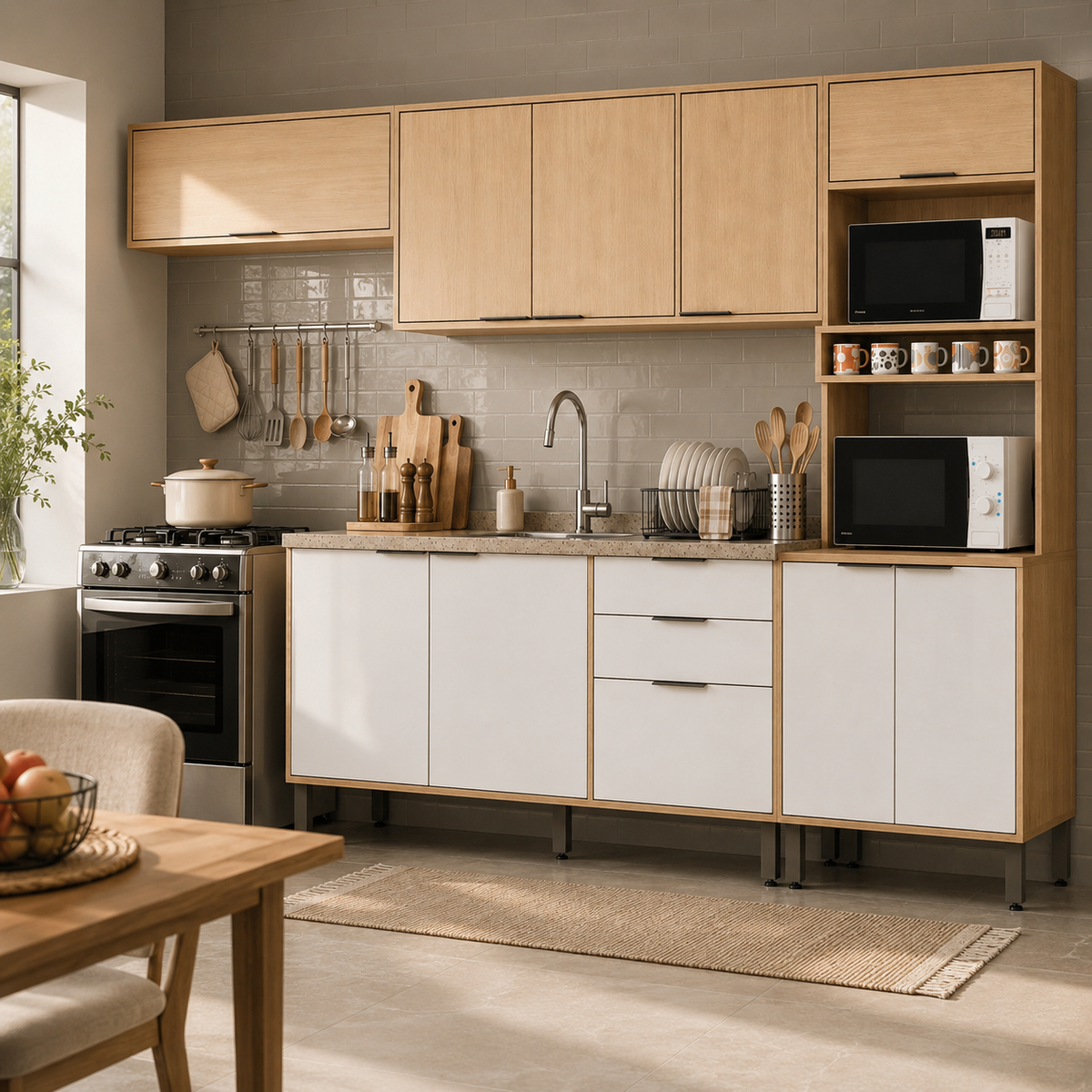 Cocina 270 cm Elba 11 Puertas 2 Cajones Almendra/Blanco Apagado