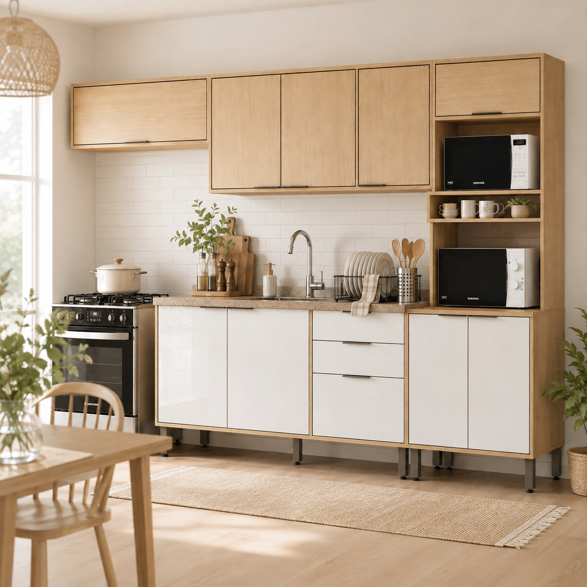 Cocina 270 cm Elba 11 Puertas 2 Cajones Almendra/Blanco Apagado