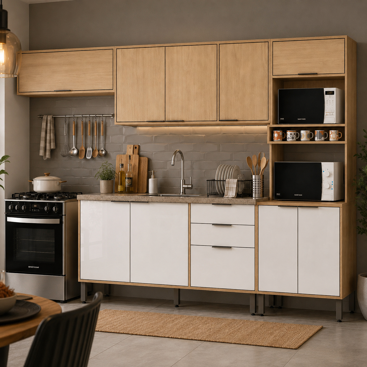 Cocina 270 cm Elba 11 Puertas 2 Cajones Almendra/Blanco Apagado