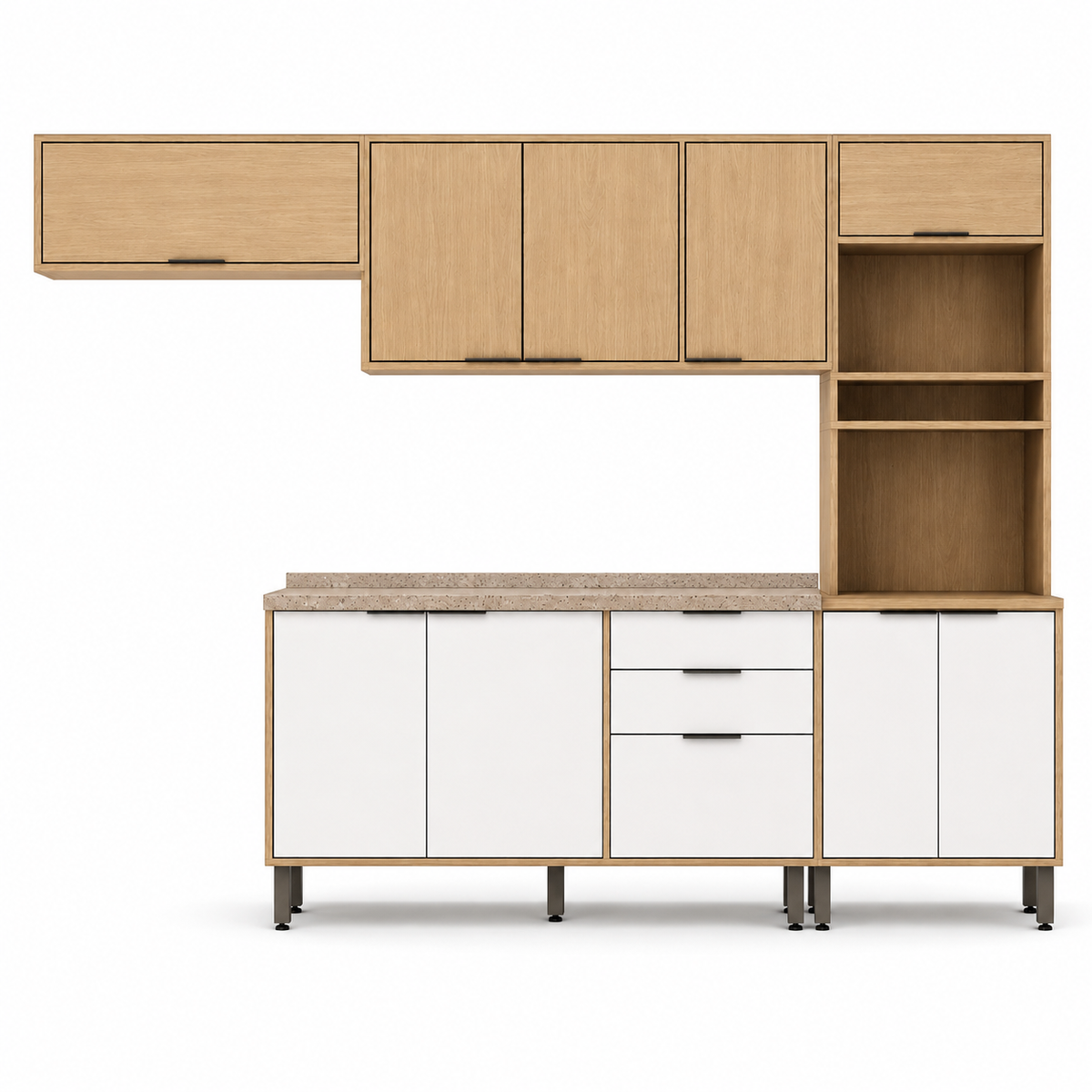 Cocina 270 cm Elba 11 Puertas 2 Cajones Almendra/Blanco Apagado