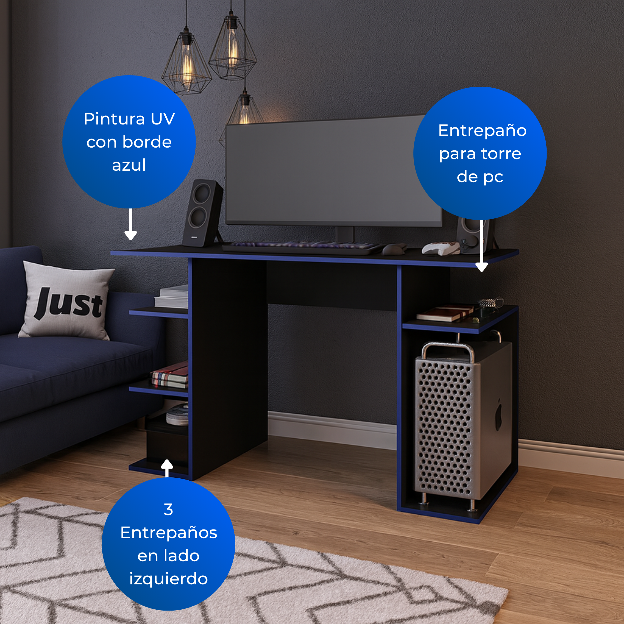 Escritorio Gamer Osaka Negro Azul