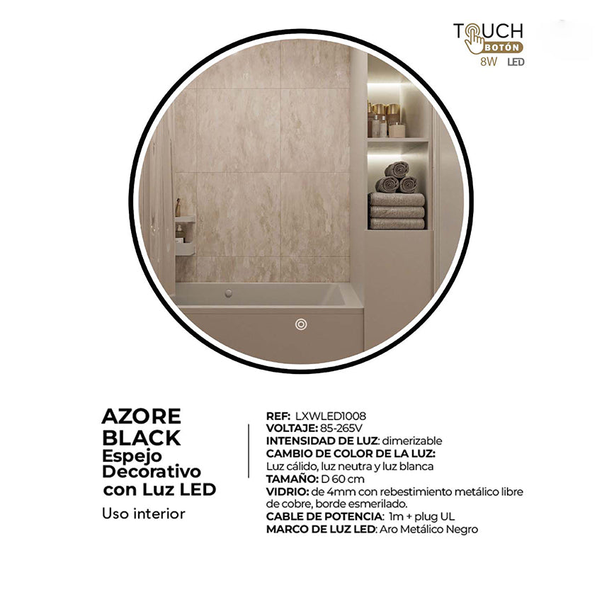 Espejo decorativo con luz led azore