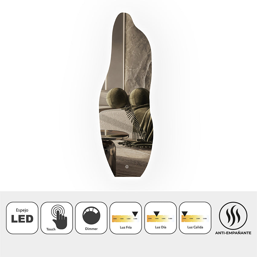 Espejo decorativo biselado con luz led
