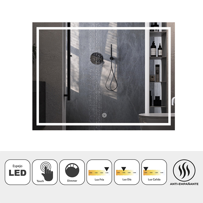 Espejo decorativo cuadrado con luz led