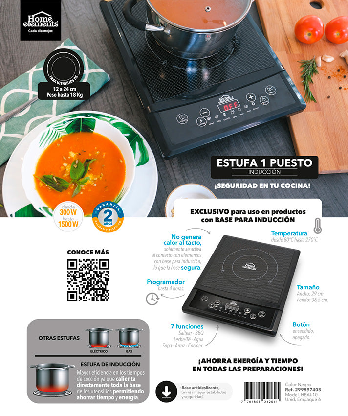 Estufa 1p de induccion home elements