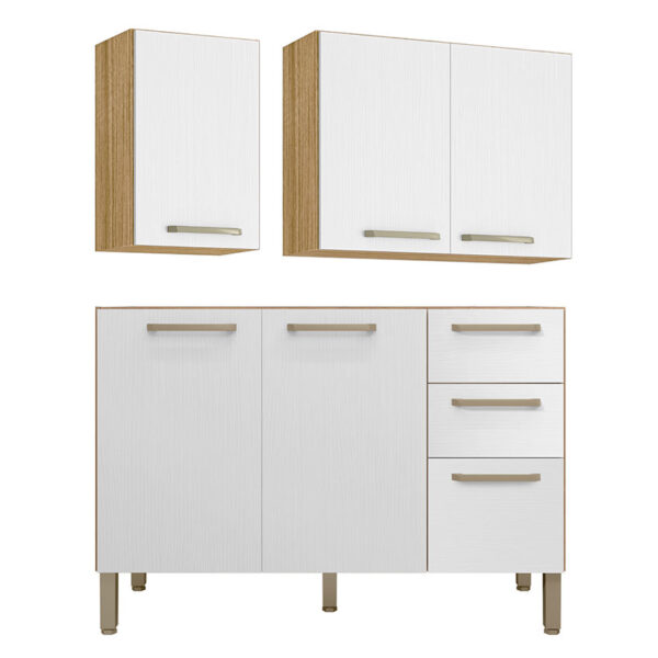 Cocina gazania 120cm 6 puertas 2 cajones maderado natural blanco supremo