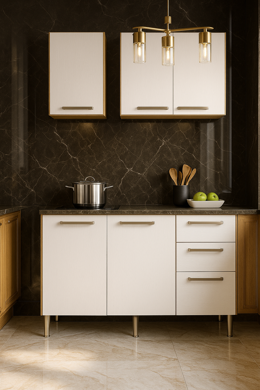 Cocina Gazania 6 Puertas 2 Cajones Maderado/Natural Blanco Supremo