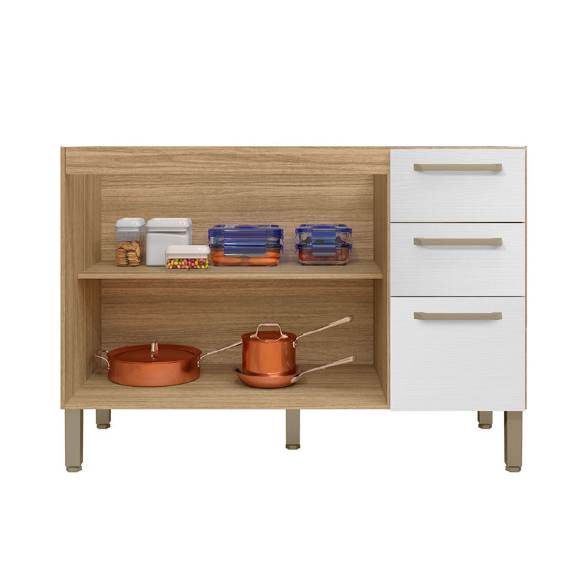 Cocina gazania 120cm 6 puertas 2 cajones maderado natural blanco supremo