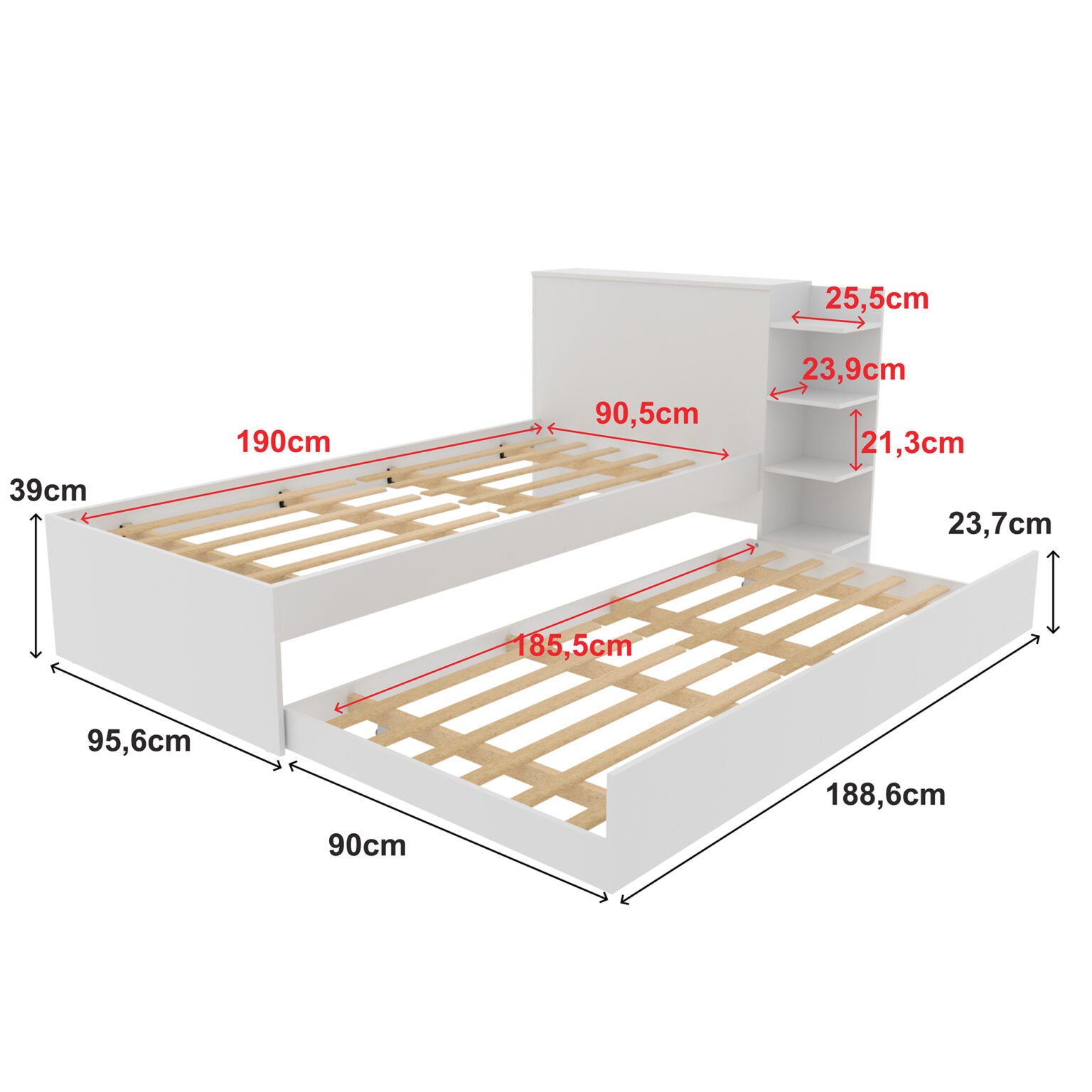 Cama Sencilla gea blanco con cama auxiliar