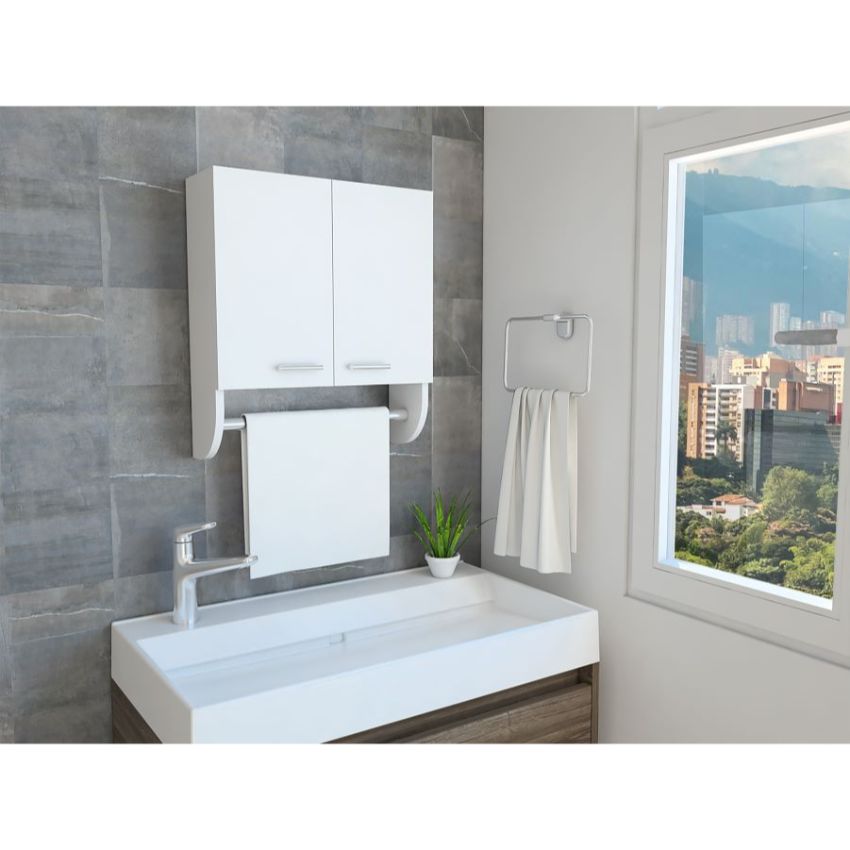 Gabinete de baño lupek, blanco, con tubo y manija metálicas