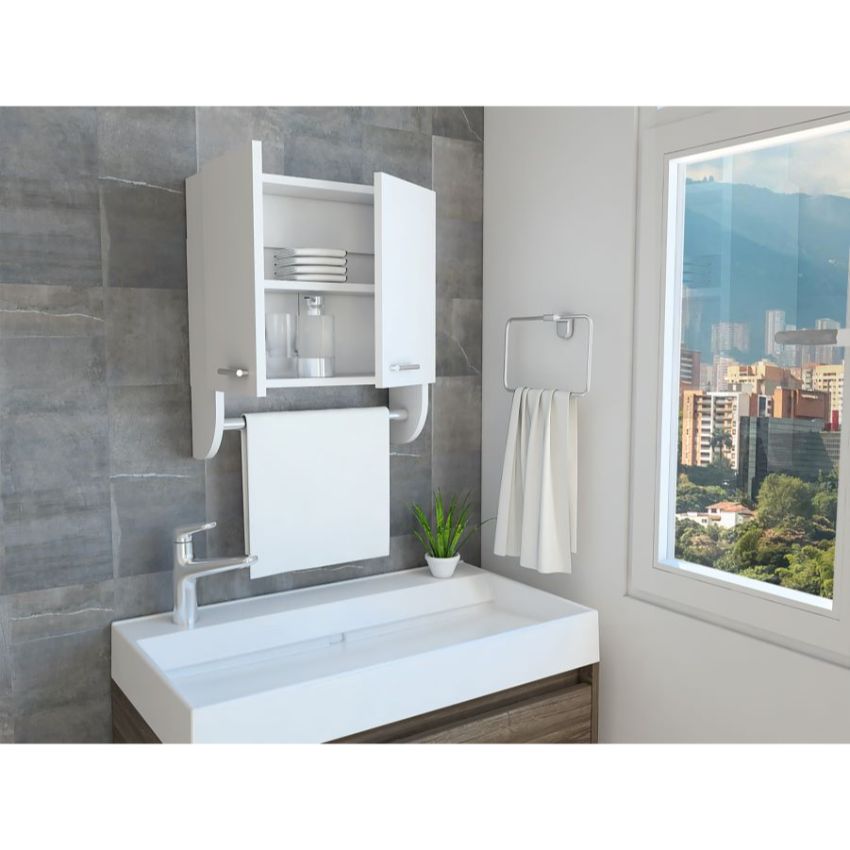 Gabinete de baño lupek, blanco, con tubo y manija metálicas