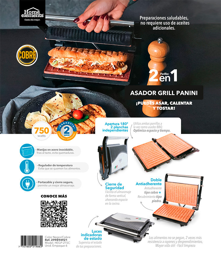 Grill asador panini 180 home elements