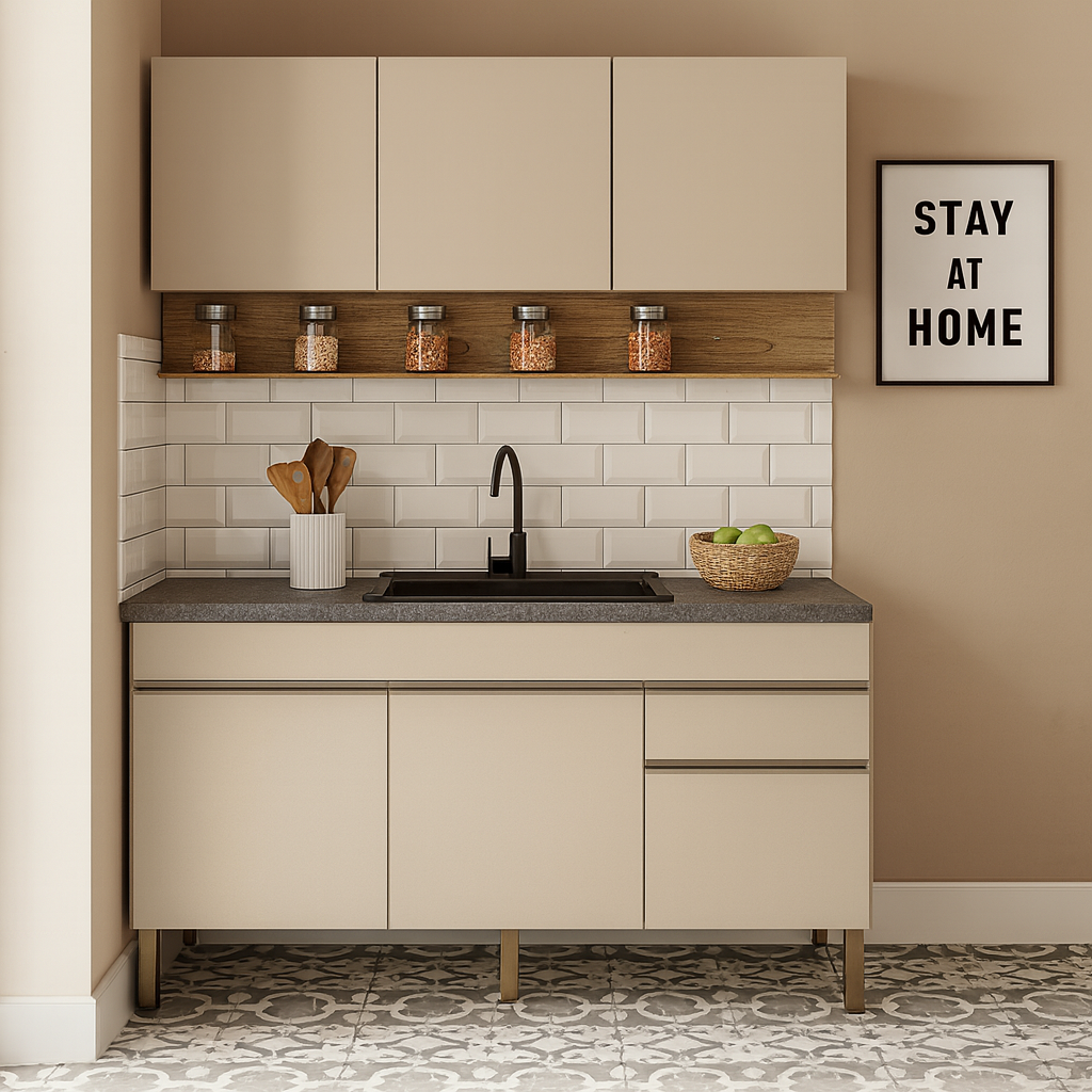 Cocina 150cm hortensia 6 puertas 1 cajon vainilla maderado natural