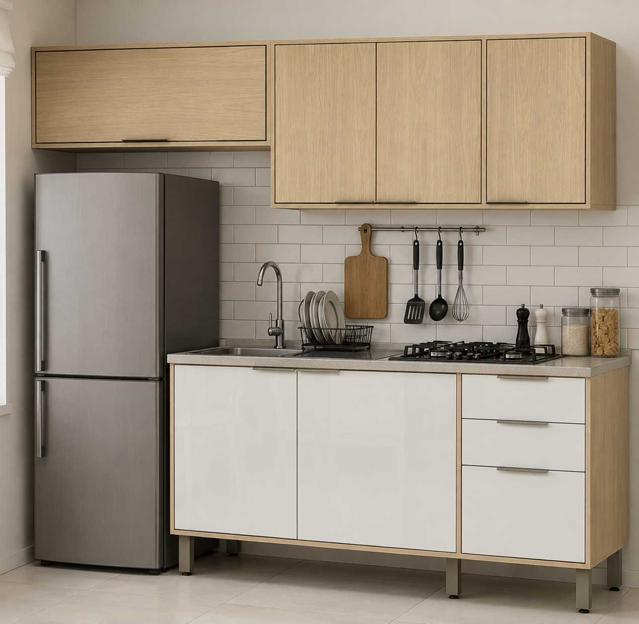 Cocina 200 cm Isabela 7 Puertas 2 Cajones Almendra/Blanco Apagado