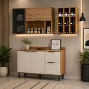 Cocina 160 cm Ibiza 3 Puertas 2 Cajones Natural/Blanco Apagado
