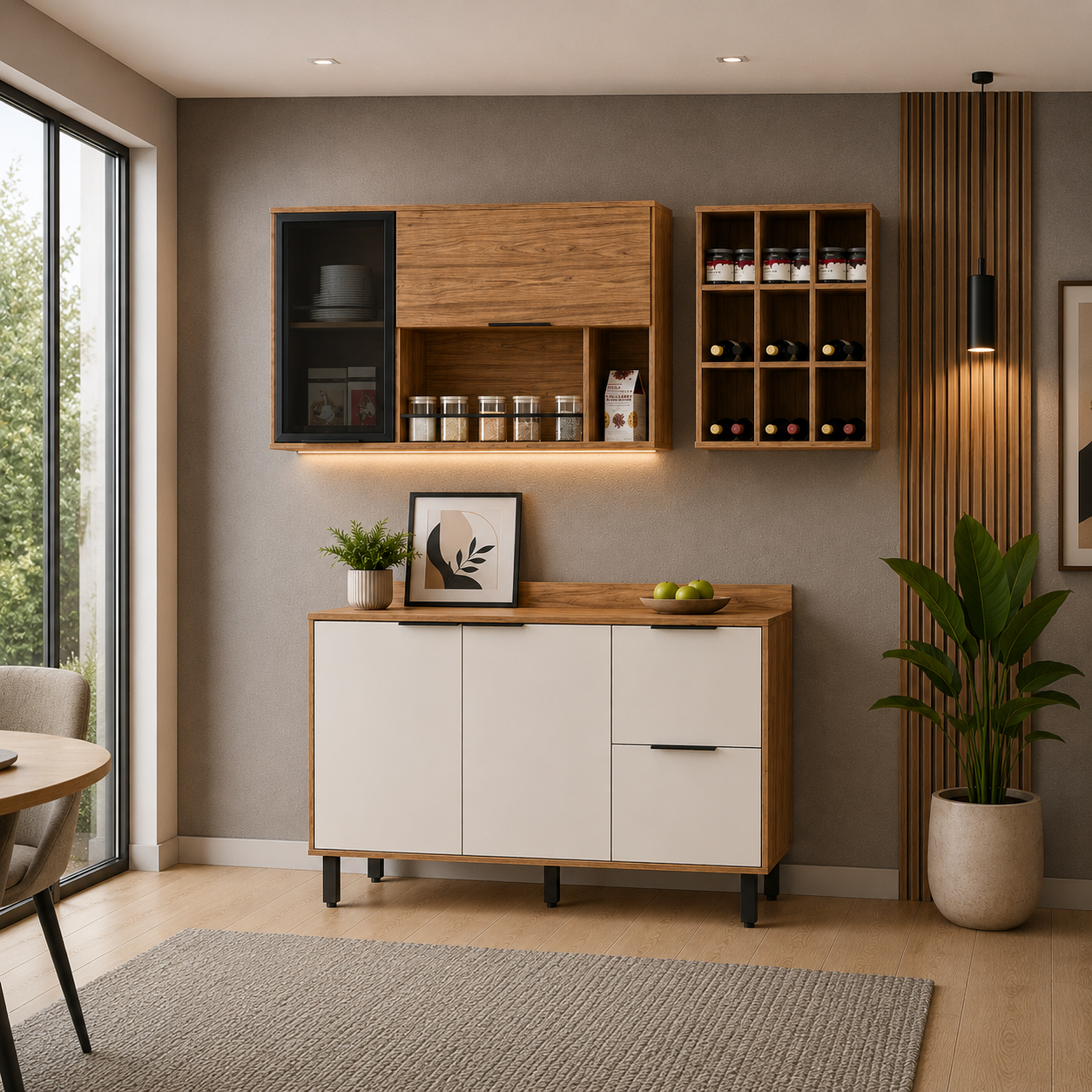 Cocina 160 cm Ibiza 3 Puertas 2 Cajones Natural/Blanco Apagado