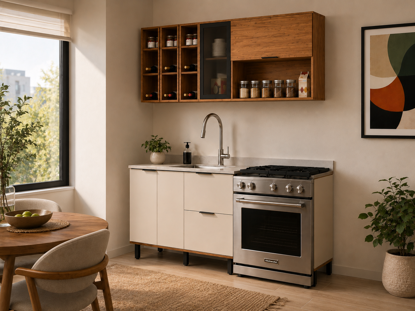 Cocina 160 cm Ibiza 3 Puertas 2 Cajones Natural/Blanco Apagado