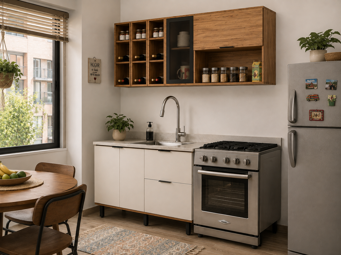 Cocina 160 cm Ibiza 3 Puertas 2 Cajones Natural/Blanco Apagado