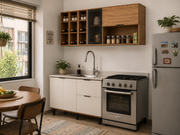 Cocina 160 cm Ibiza 3 Puertas 2 Cajones Natural/Blanco Apagado