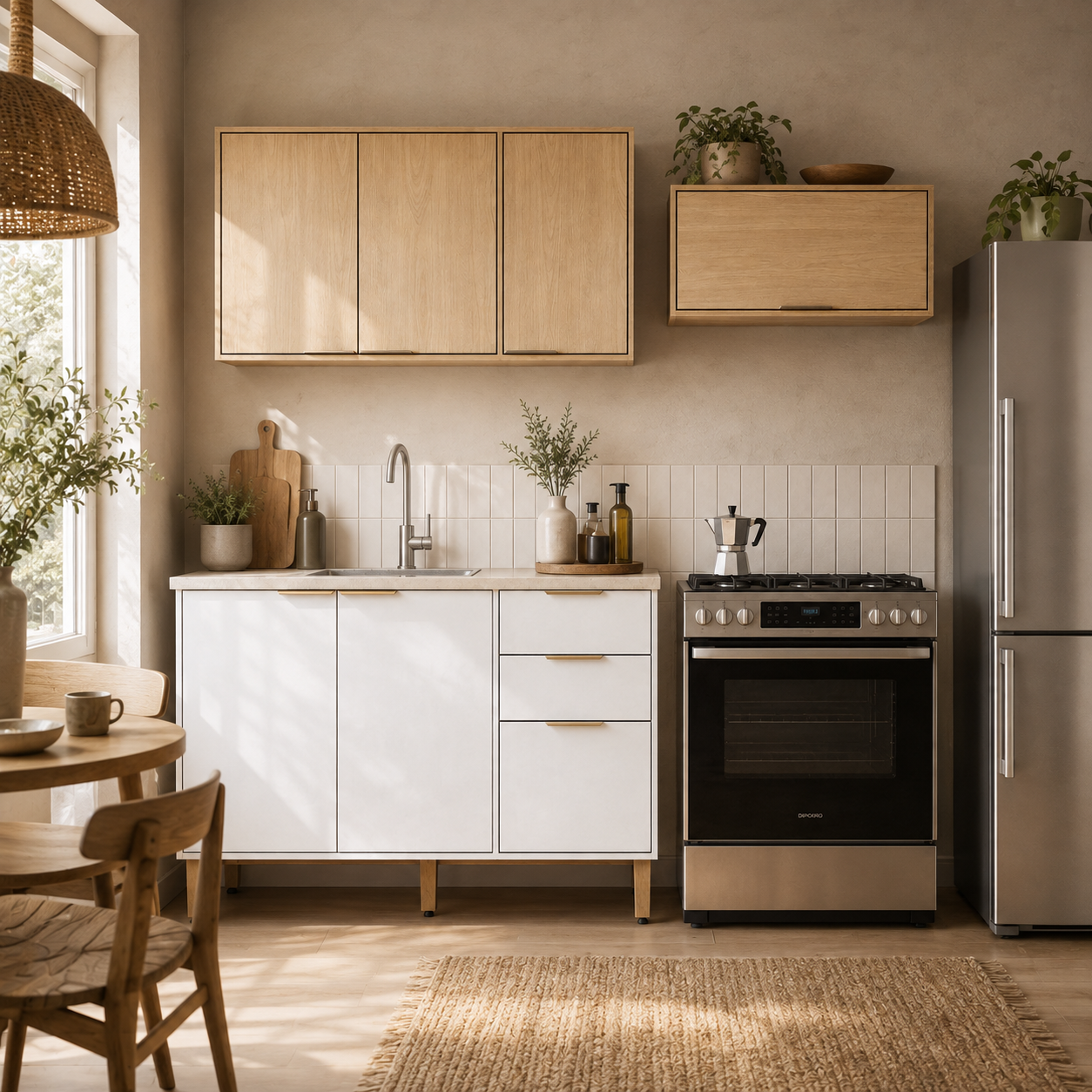 Cocina 200 cm Isabela 7 Puertas 2 Cajones Almendra/Blanco Apagado