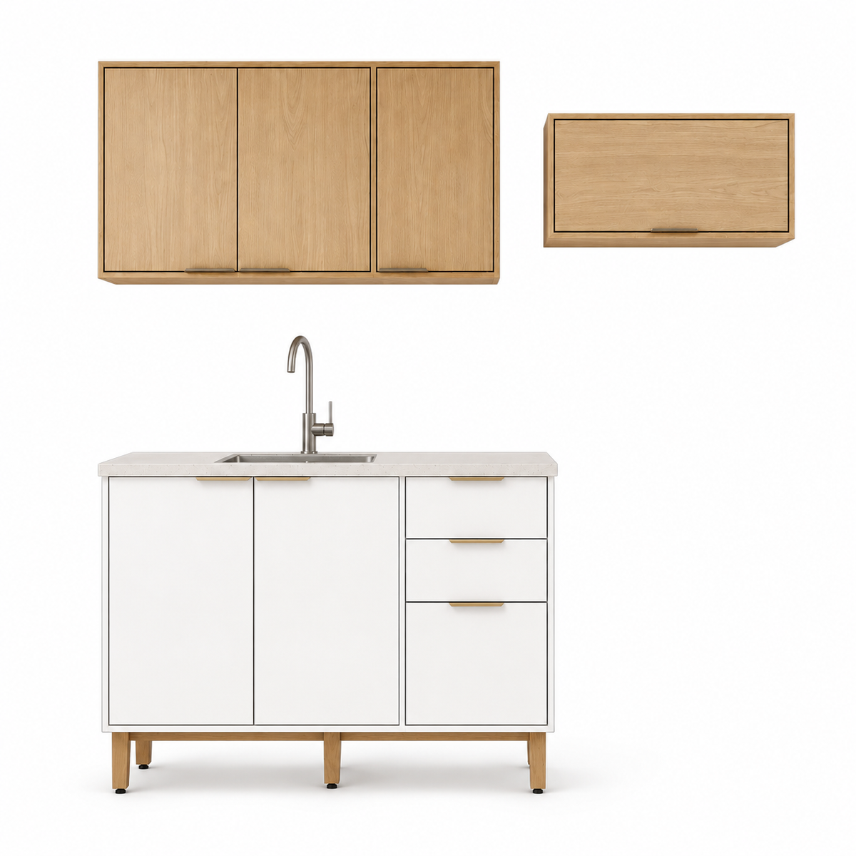 Cocina 200 cm Isabela 7 Puertas 2 Cajones Almendra/Blanco Apagado