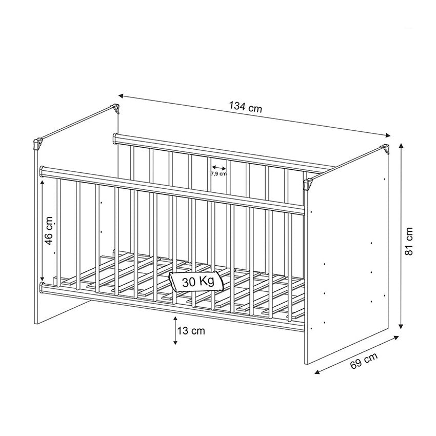 Cuna Para Bebé Jaén Blanca Con Altura Ajustable En MDP