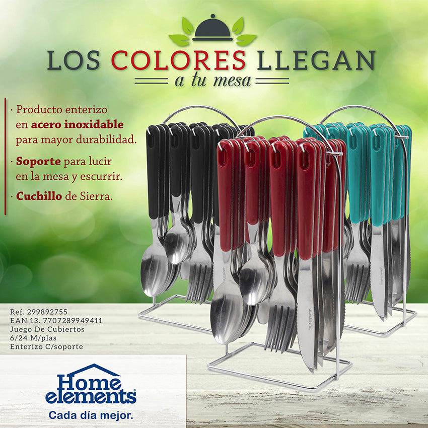 Juego cubiertos 6 puestos x 24 pieza home elements