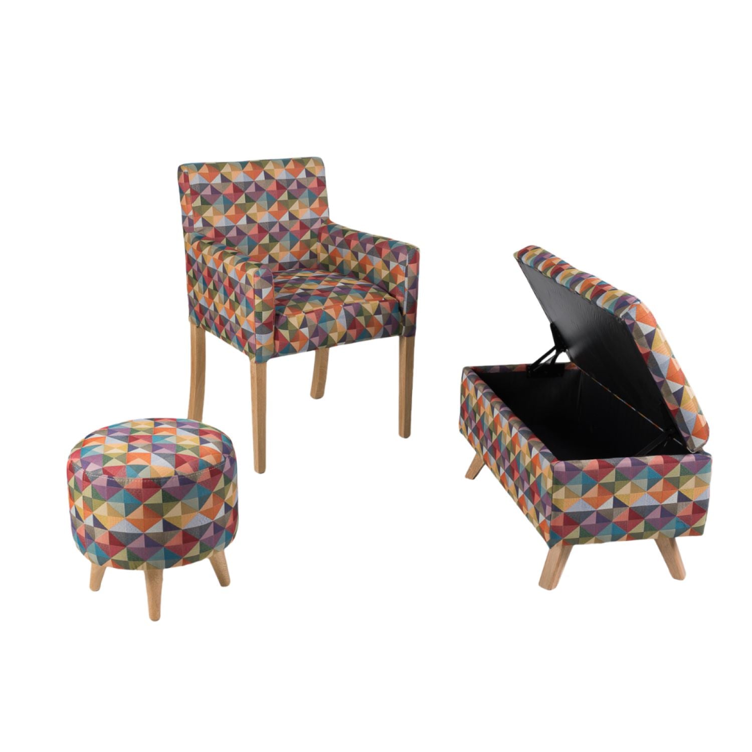 Combo Sala Colors Poltrona (88X59X55) + Banqueta Baul + Puff Colors