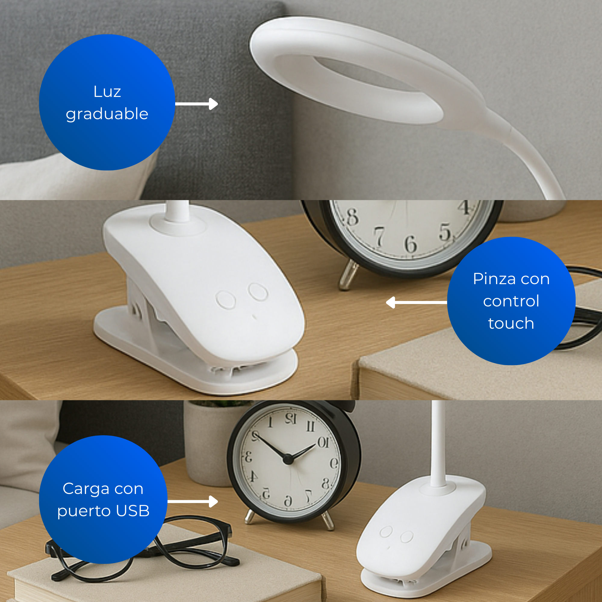 Lámpara Decorativa de Mesa en Led Base pinza