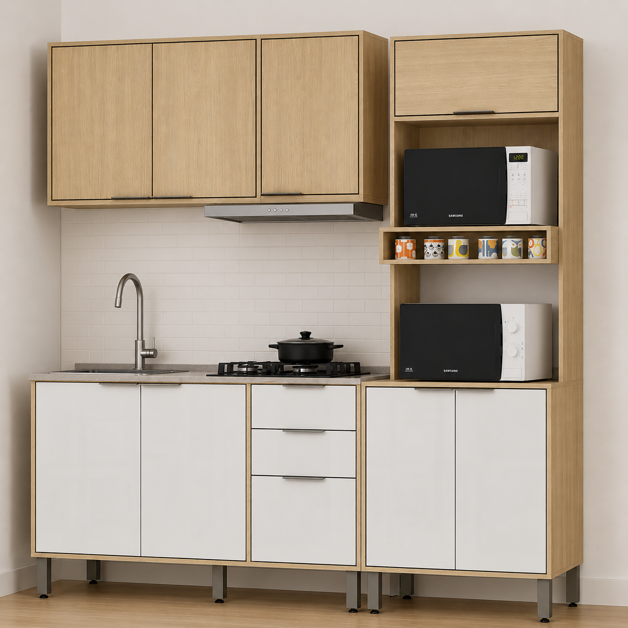 Cocina 190 cm Maui 9 Puertas 2 Cajones Almendra/Blanco Apagado