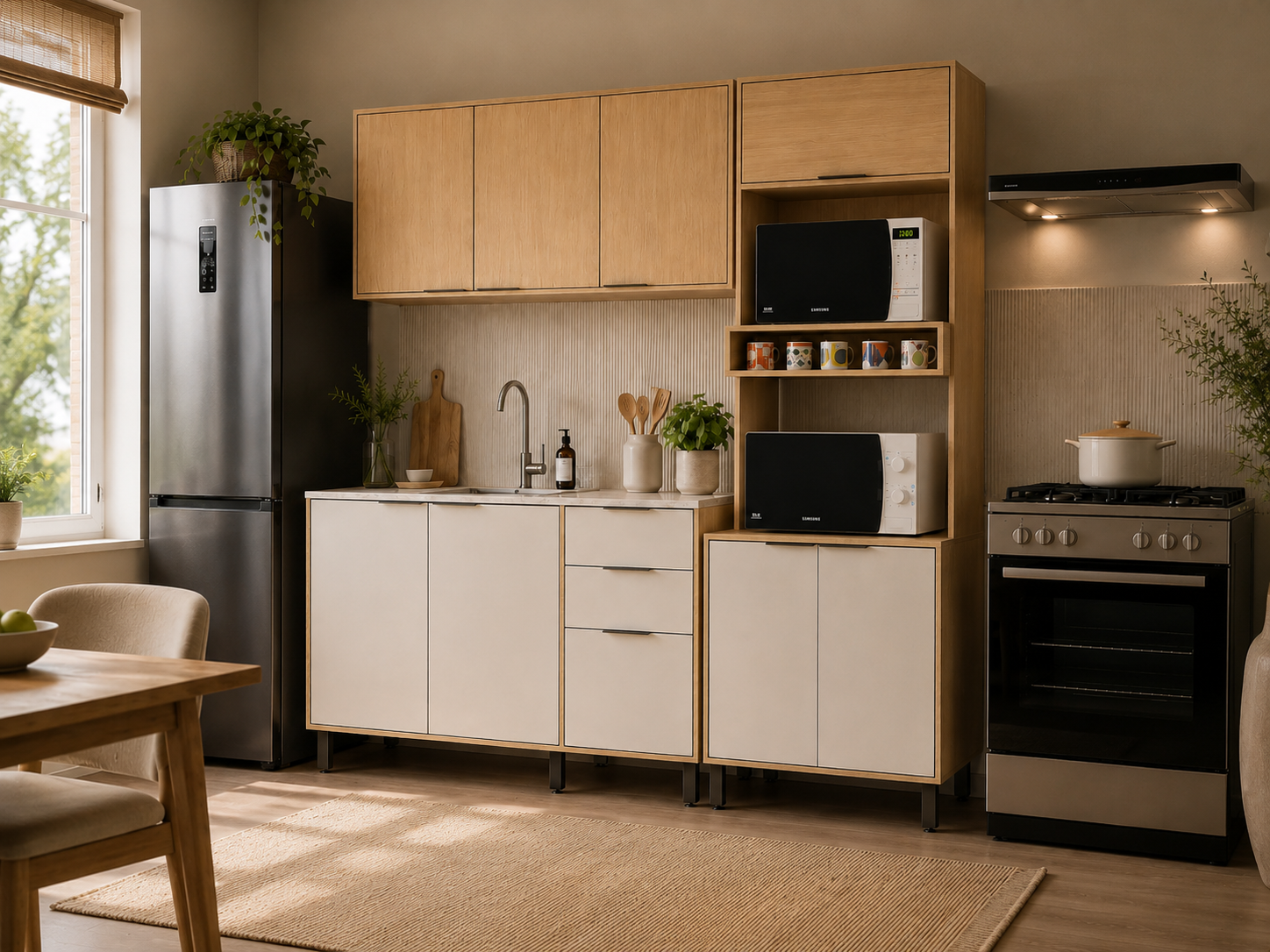 Cocina 190 cm Maui 9 Puertas 2 Cajones Almendra/Blanco Apagado