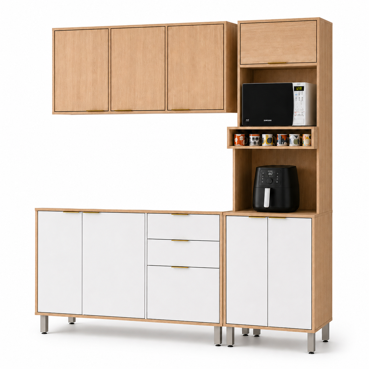 Cocina 190 cm Maui 9 Puertas 2 Cajones Almendra/Blanco Apagado