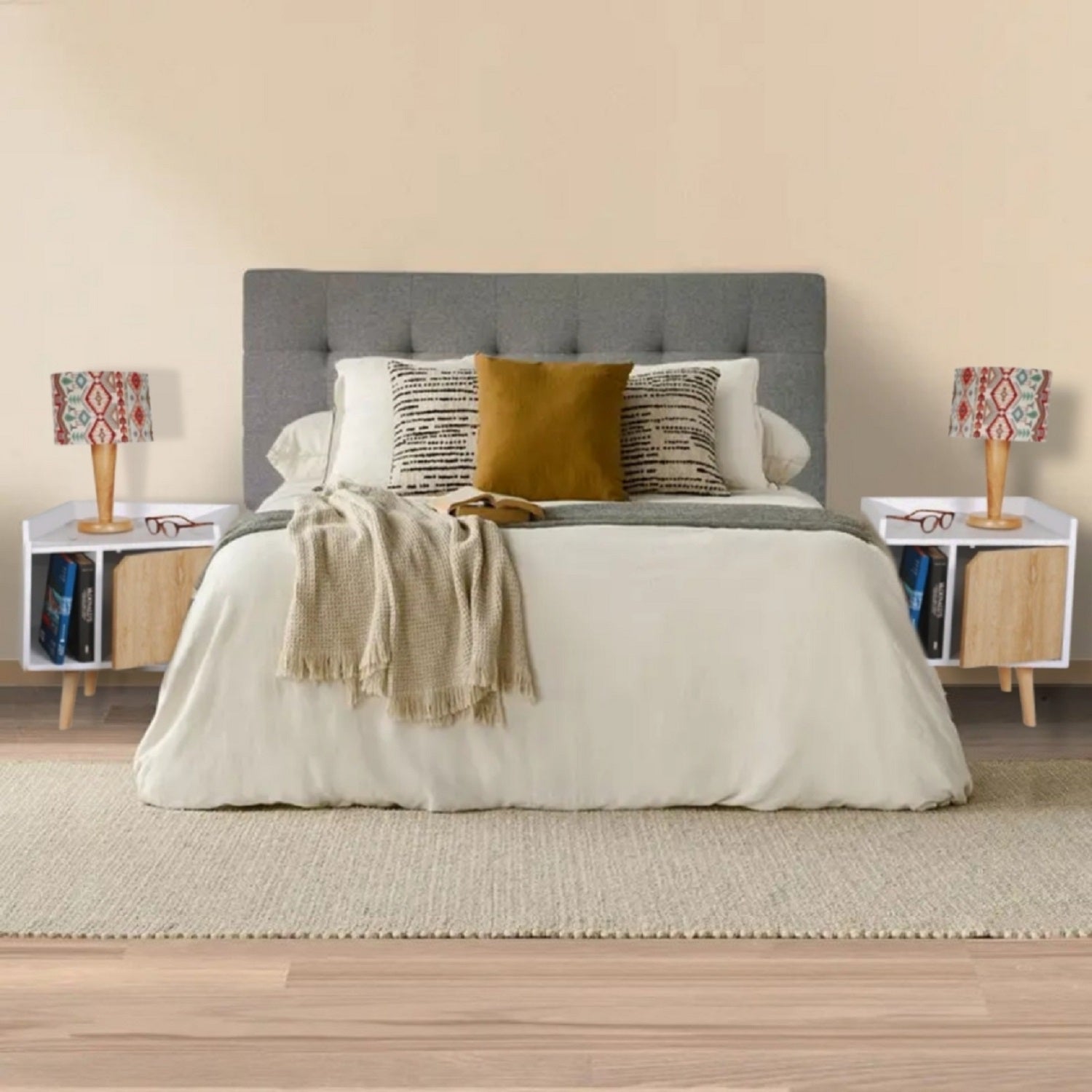 Mesa de Noche Dreams (50X45X30) Blanca con puerta Vienes, pata en madera