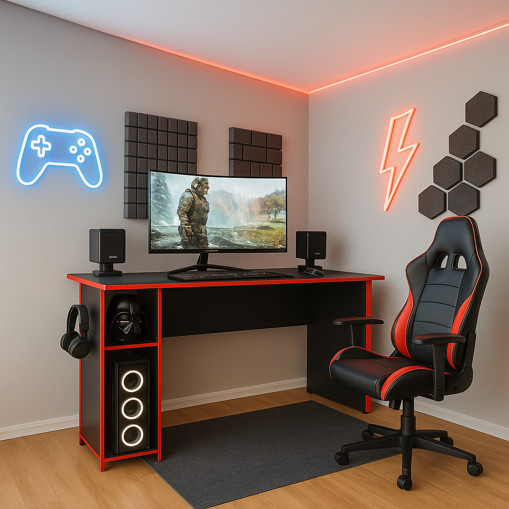 Escritorio gamer montpellier negro rojo