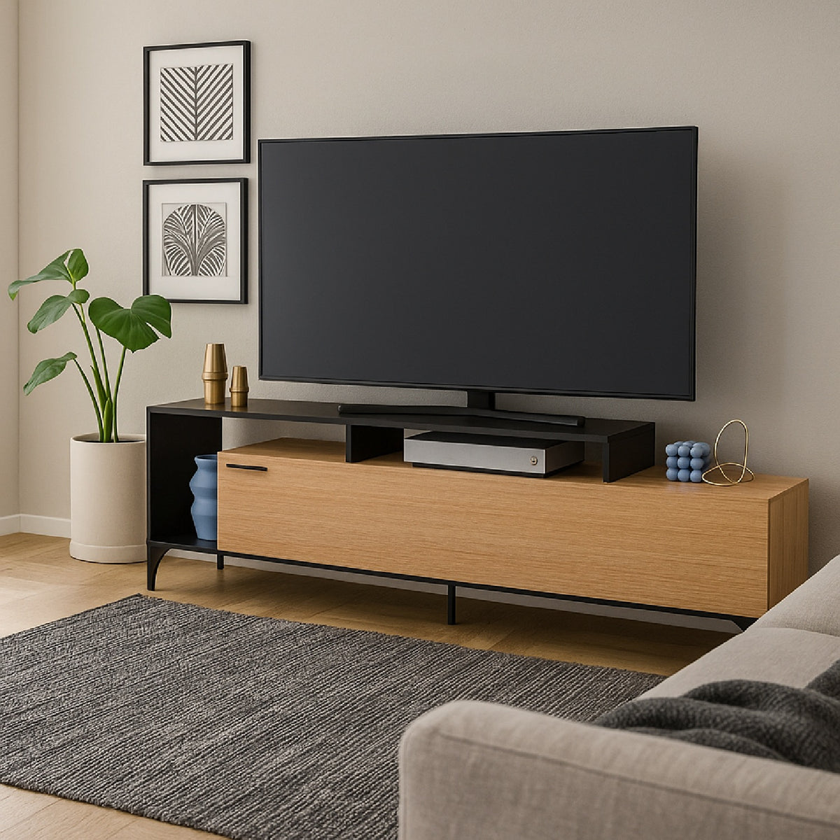 Mesa TV hasta 65" Live 58X180X30cm Fresno-Negro