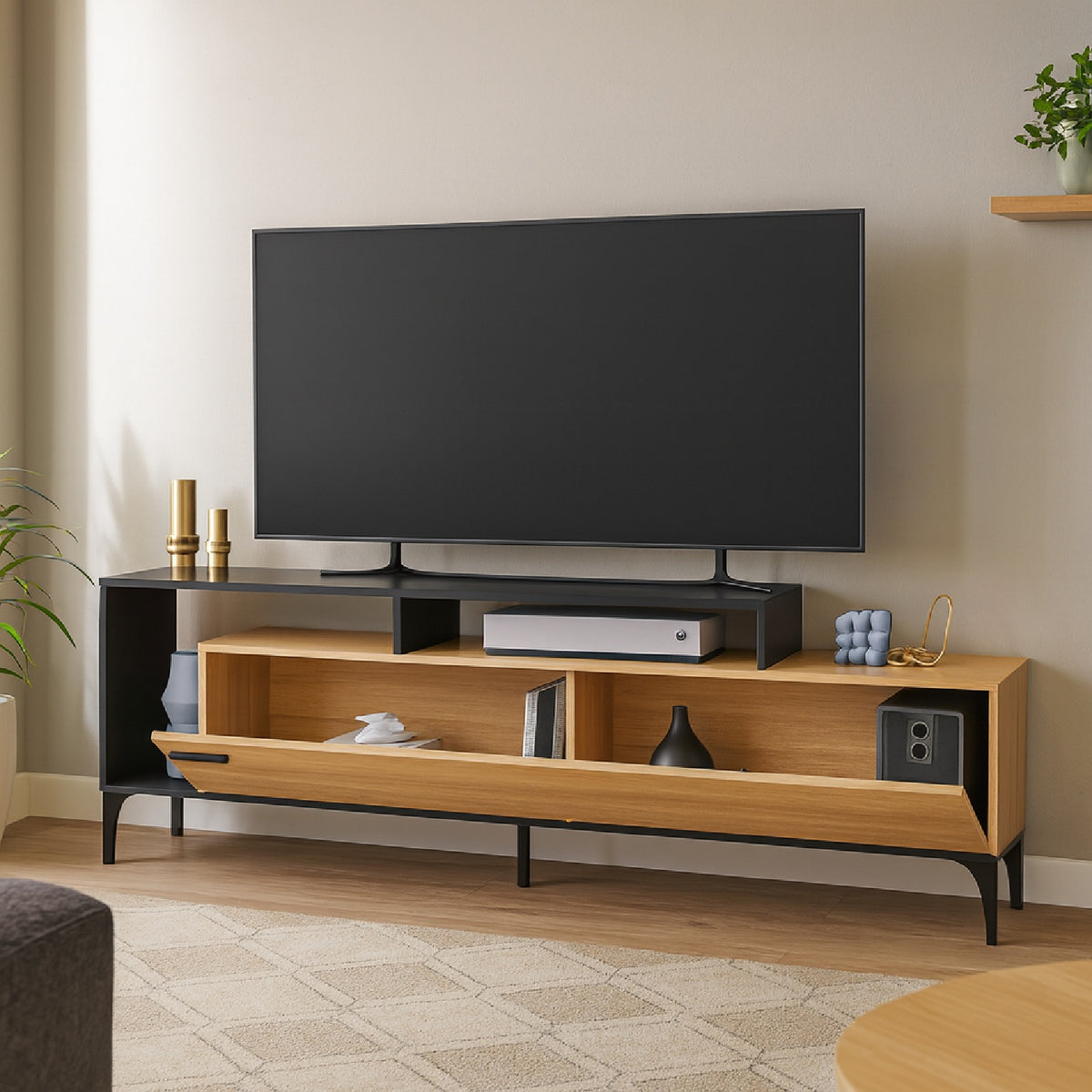 Mesa TV hasta 65" Live 58X180X30cm Fresno-Negro