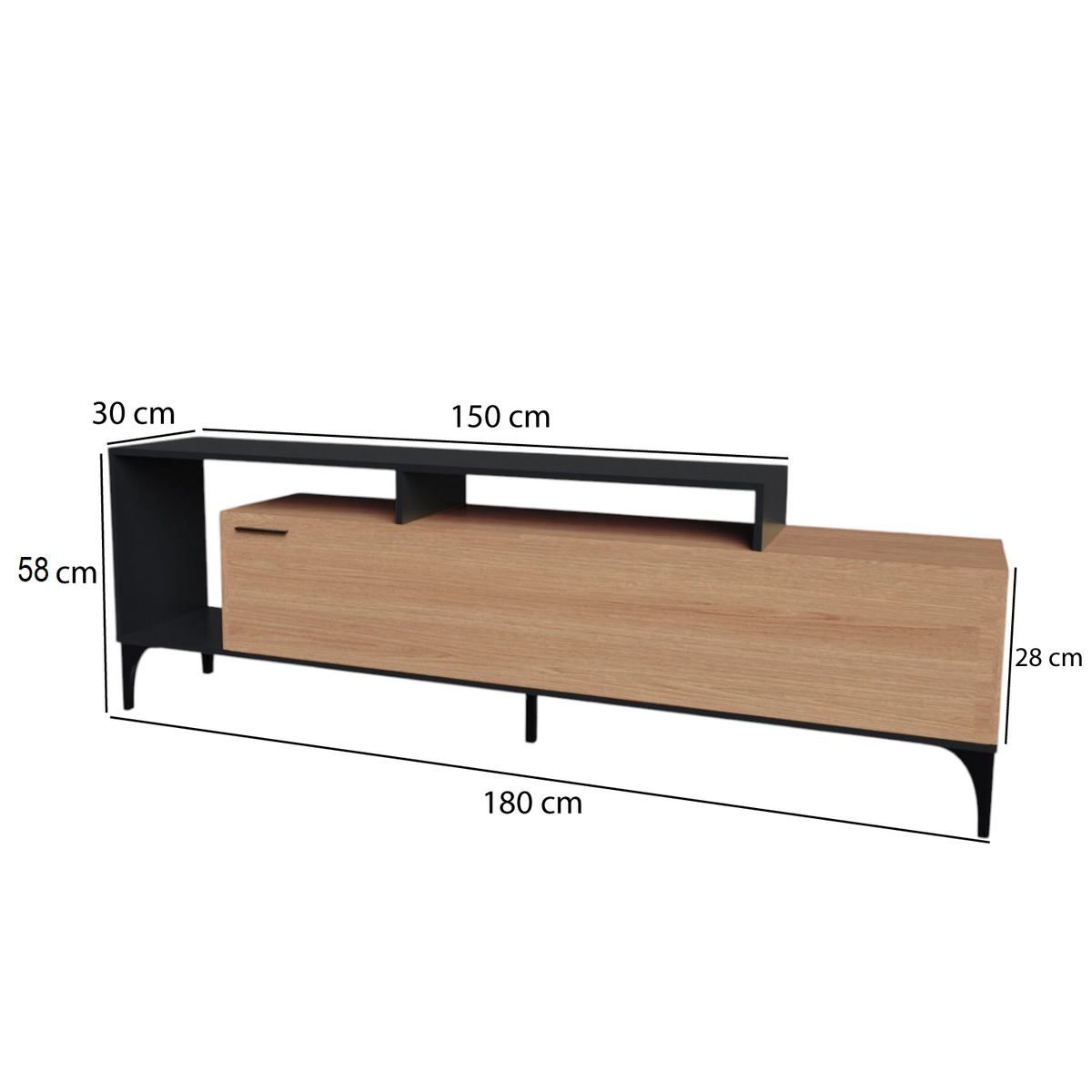 Mesa TV hasta 65" Live 58X180X30cm Fresno-Negro