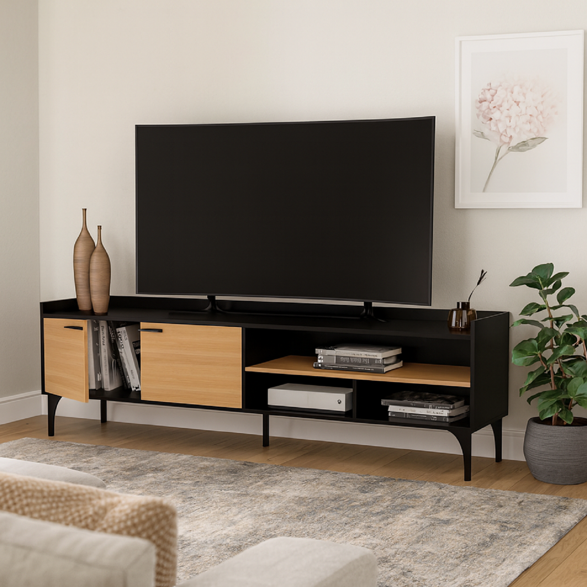 Mesa Style Para TV 77" 55X180X30cm Negro/Madera