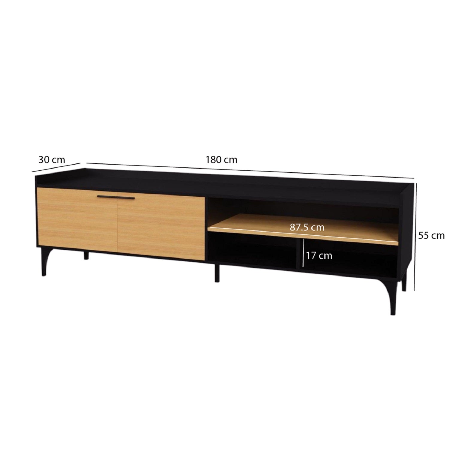 Mesa Style para TV 75"  55X180X30cm Negro/Madera